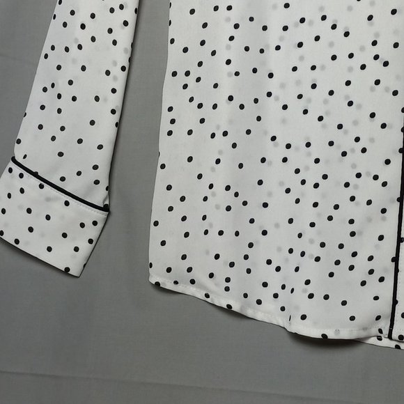 Who What Wear White Sheer Black Polka dot Blouse Button Up NWT XS Long Sleeve - Picture 11 of 16